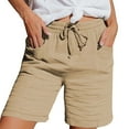 thumbnail image 1 of KALE High Waisted Shorts Women Ladies Casual Phone Pocket Elastic Belt In Trousers Large Size Loose Pants Womens Short Khaki, 1 of 5