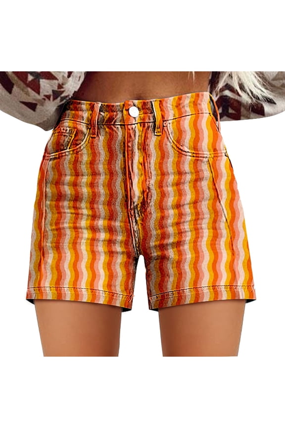 Jean Shorts Womens Casual High Waist Denim Relaxed Fit ArtRetro Printed Floral With Pockets Denim Shorts Women Short Yellow