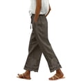 thumbnail image 1 of KALE Linen Pants Women Baggy Sweatpants Summer New Women's Casual Loose Fitting Waist And Ankle Patchwork Lace Cotton Women Pants Beige, 1 of 8