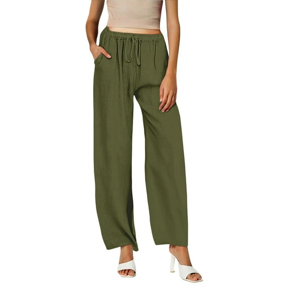 KALE Linen Pants Women Wide Leg Women Spring Summer Fall Plus Size Loose Cotton And Casual Womens Pants Army Green