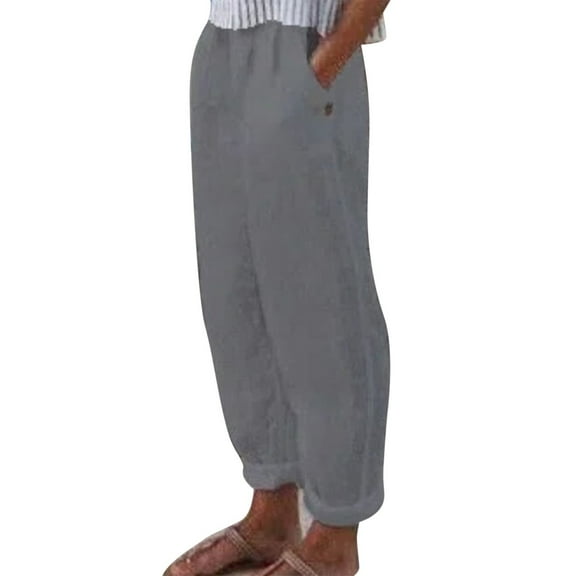 KALE Linen Pants Women Womens Wide Leg Cotton Straight Pocket Casual Women's High Waist Fashionable Drawstring Elastic Comfortable Womens Pants Grey