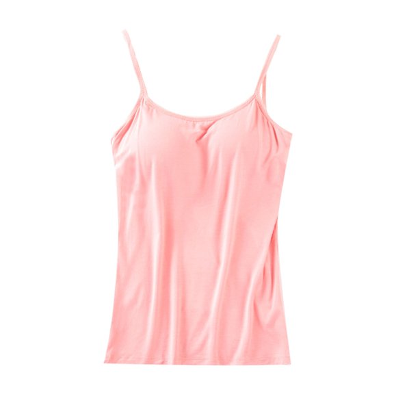KALE Plain Tank Tops for Women Bras Top Adjustable Strap Sleeveless Basic Solid Camisole V Neck With Built In Padded Bra Vest Boat Neck Tops Pink