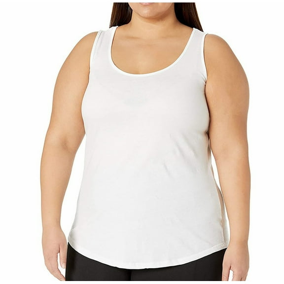 KALE Plain Tank Tops for Women Plus Size Shirttail Solid Sleeveless Top Summer Wear Boat Neck Tops White