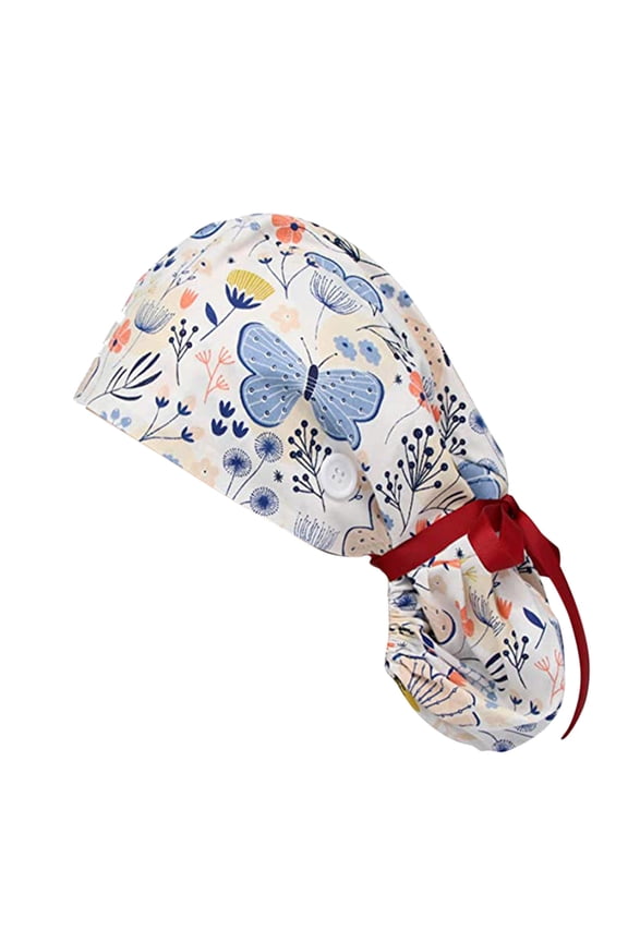 Scrub Cap Floral Medical Cultural Solid Color White2