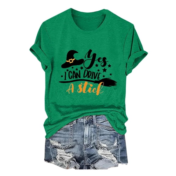 KALE Short Sleeve Shirts for Women Tshirts Women's Yes I Can Drive A Stick! Printed T Shirt Halloween Costumes Green