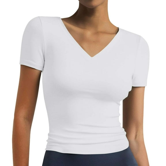 KALE Short Sleeve Shirts for Women's T Color Block/Solid Tops Casual Summer Tees Y2K Clothes White S