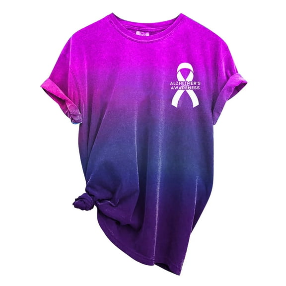 KALE Short Sleeve Tops for Women Awareness Memories Matter T Shirt Blouses for Women Casual Hot Pink S