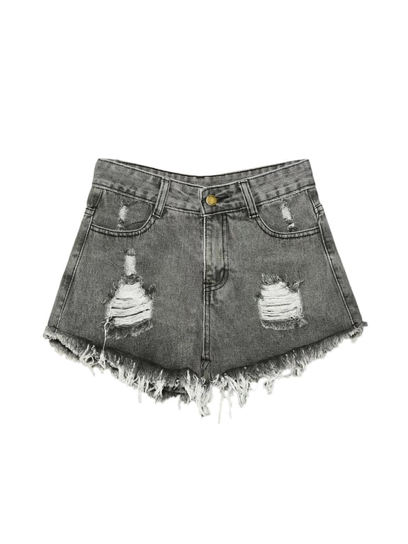 Shorts for Women Summer Jeans Teen Girls Preppy Clothes Plus Size Hem Ripped Denim Going Out Summer Pants Gray