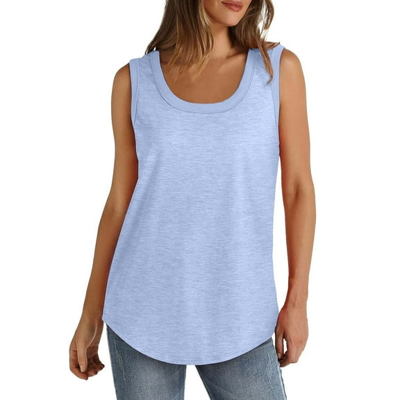 KALE Square Neck Tank Top women Solid Color Round Vest Summer Fashion Casual Beach Vacation Clothes Blue XXXXXL