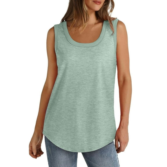 KALE Square Neck Tank Top women Solid Color Round Vest Summer Fashion Casual Beach Vacation Clothes Green1 S