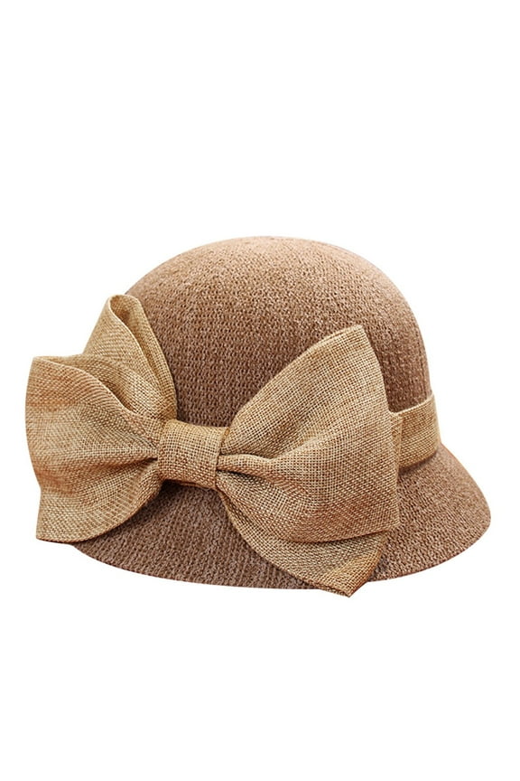Sun Hat Bowknot Straw Beach Foldable Solid Color Khaki