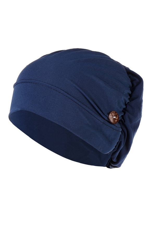 Turban Button Face Cover Cultural Head Wrap Solid Color Navy