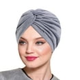 thumbnail image 1 of KALE Turban Silk Cross Twisted Cultural Head Scarf Gray, 1 of 3