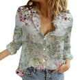 thumbnail image 1 of KALE V Neck Long Sleeve Shirts for Women Floral Print Button Down Shirt Lightweight Blouse Summer Casual Tops Business Casual Tops Beige, 1 of 5