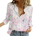 thumbnail image 1 of KALE V Neck Long Sleeve Shirts for Women Floral Print Button Down Shirt Lightweight Blouse Summer Casual Tops Business Casual Tops Pink, 1 of 5