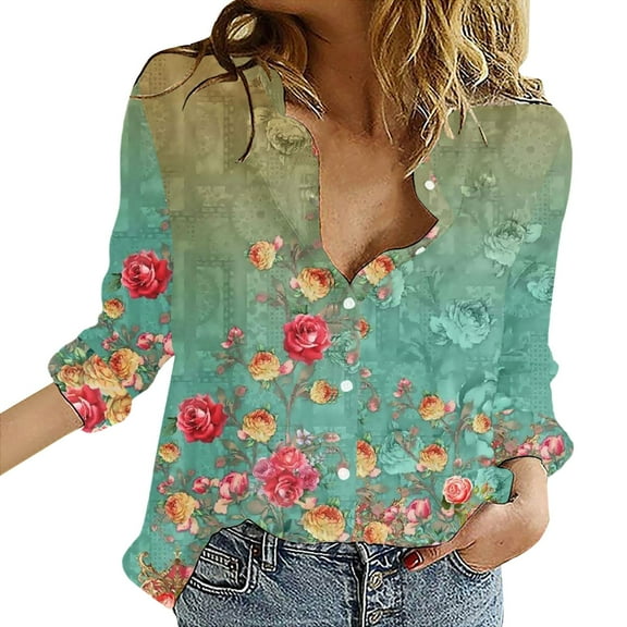 KALE V Neck Long Sleeve Shirts for Women Roll Up Down Blouses Tops Business Casual Tops Green