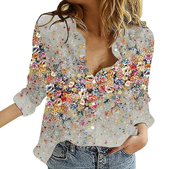 KALE V Neck Long Sleeve Shirts for Women Roll Up Down Blouses Tops Business Casual Tops Orange