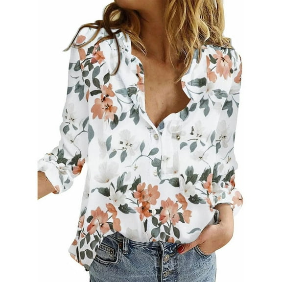 KALE V Neck Long Sleeve Shirts for Women Roll Up Down Blouses Tops Business Casual Tops White