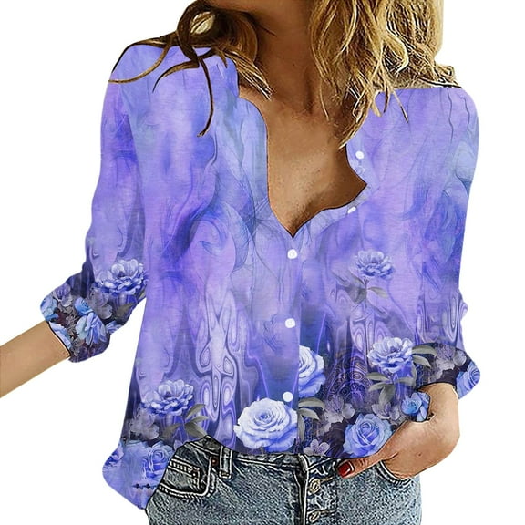 KALE V Neck Long Sleeve Shirts for Women Tops Blouses Casual Trendy Summer Spring Clothes 2025 Business Casual Tops Purple