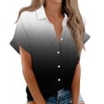 thumbnail image 1 of KALE V Neck T Shirts for Women Cotton Womens Short Sleeve Collared Button Down Blouse Tops Camp Shirt S 6XL Short Sleeve Blouse Black, 1 of 7
