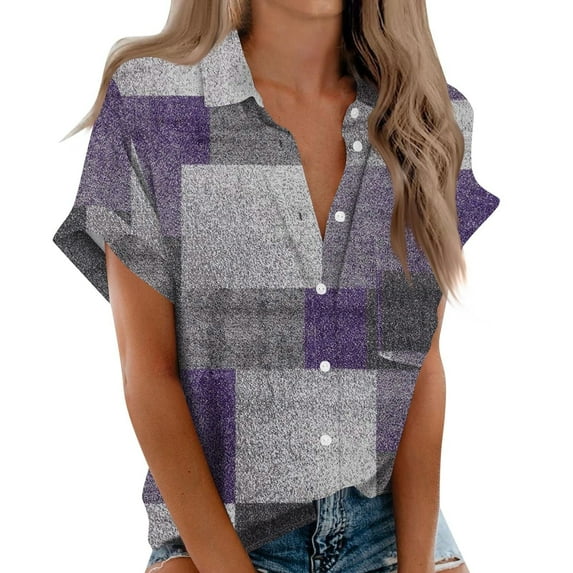 KALE V Neck T Shirts for Women Cotton Womens Short Sleeve Collared Button Down Blouse Tops Camp Shirt S 6XL Short Sleeve Blouse Gray