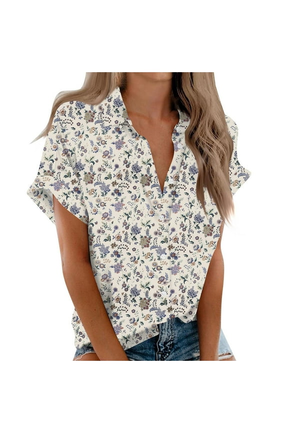 V Neck T Shirts for Women Cotton Womens Short Sleeve Collared Button Down Blouse Tops Camp Shirt S 6XL Short Sleeve Blouse Purple