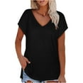 thumbnail image 1 of KALE V Neck T Shirts for Women European And American Fashion Solid Color Slit Short Sleeved Ladies Shirt Short Sleeve Blouse Black, 1 of 4