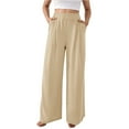 thumbnail image 1 of KALE Wide Leg Pants Woman Baggy Women Summer Casual Trousers High Waist Plain Palazzo Straight Cut Women's Pants Beige, 1 of 5