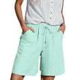 thumbnail image 1 of KALE Womens Bermuda Shorts Casual Solid Side Pockets Pants Elastic Waist Daily Mid Long Womens Short Light Blue, 1 of 9