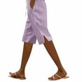 thumbnail image 1 of KALE Womens Bermuda Shorts Ladies' Fashionable Casual Striped Side Slit Cotton And Linen Five Quarter Pants Womens Short Pink, 1 of 8