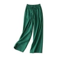 thumbnail image 1 of KALE Womens Linen Pants Palazzo Women Fashion Solid Color Cotton Flax Elastic Long Beach Leisure Trousers Women's Pants Green, 1 of 8