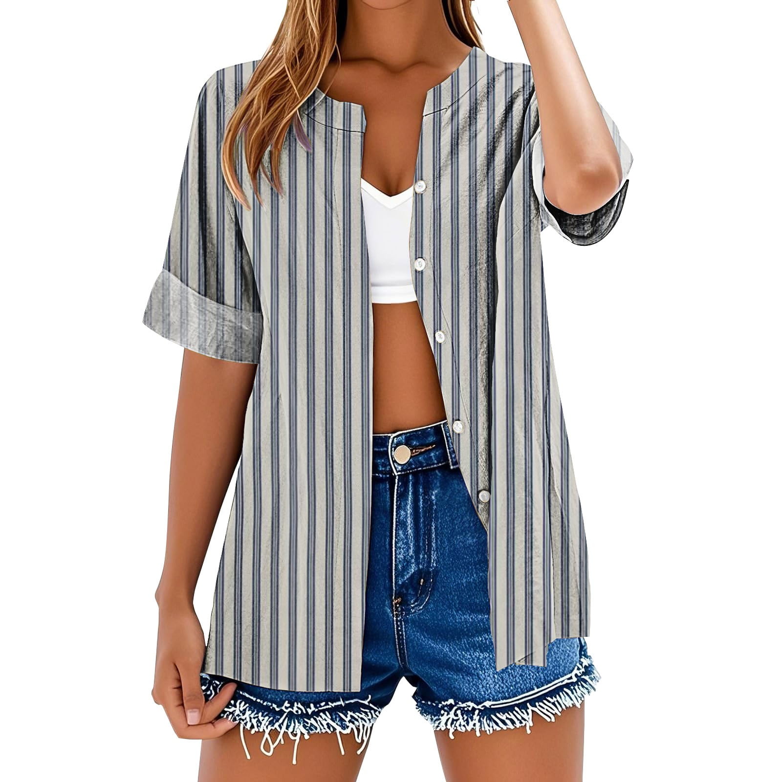 KALE Womens Short Sleeve Tops Cotton Linen Shirts for Women 2025 Trendy ...