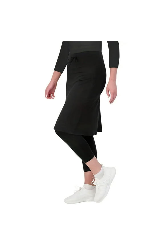 Womens Skorts with Leggings, Knee Length Tennis Skorts with Pockets Stretchy Waisted Long Golf Skirts with Yoga Pants Black 1 Pc