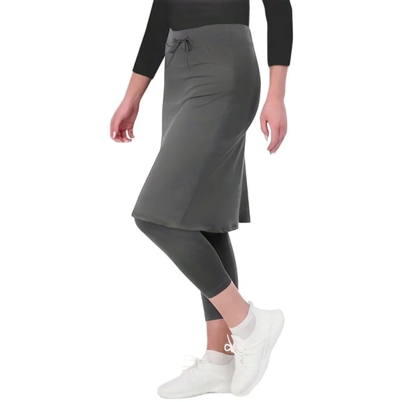 KALE Womens Skorts with Leggings, Knee Length Tennis Skorts with Pockets Stretchy Waisted Long Golf Skirts with Yoga Pants Gray 1 Pc
