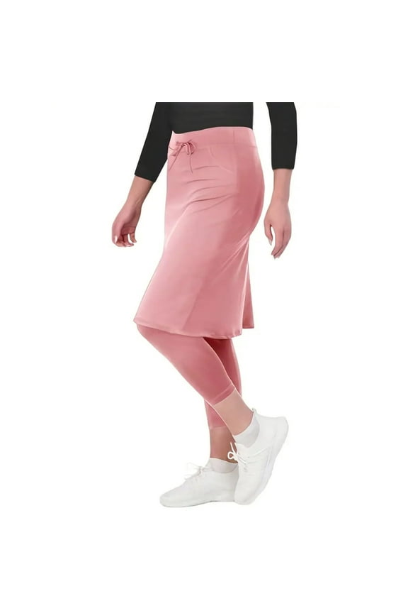 Womens Skorts with Leggings, Knee Length Tennis Skorts with Pockets Stretchy Waisted Long Golf Skirts with Yoga Pants Pink 1 Pc