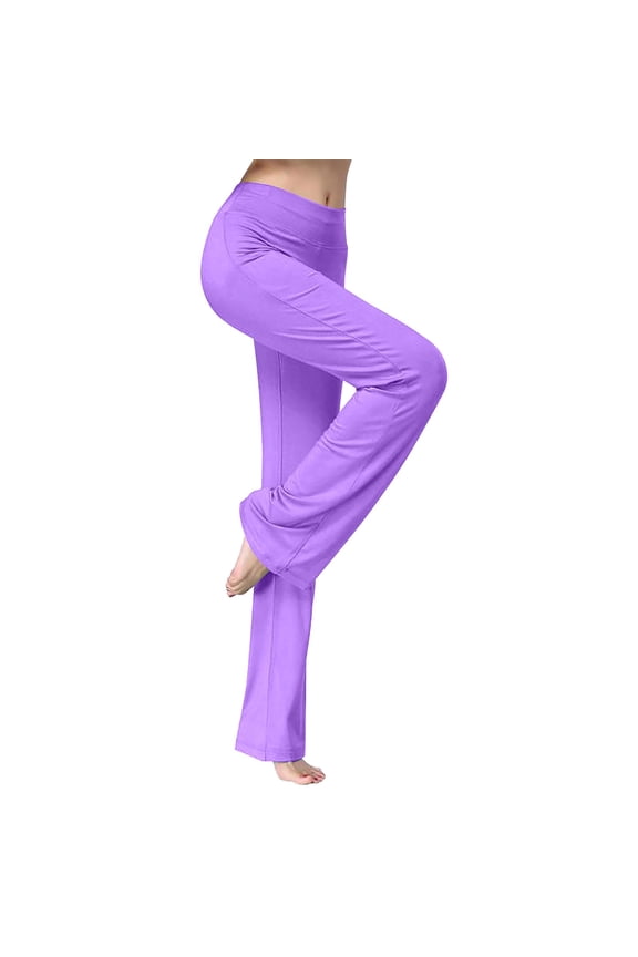 Yoga Pants for Women High Waisted Trousers Tummy Control Straight Leg Light Purple