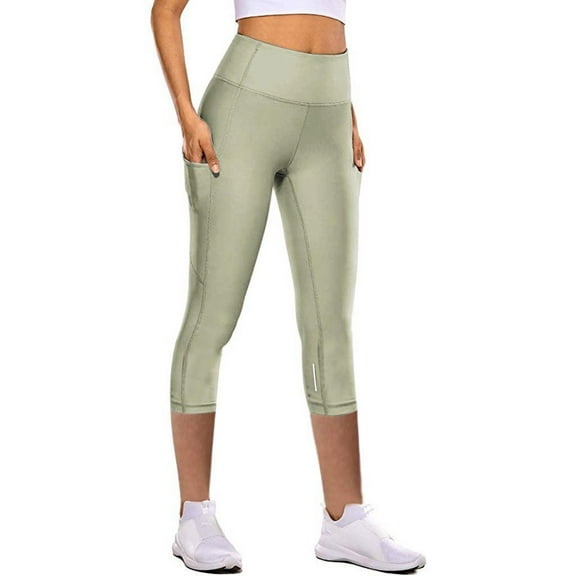 KALE Yoga Pants for Women Seven Drying Quick Elastic Point Tight Women's Reflective High Waisted Trousers Green