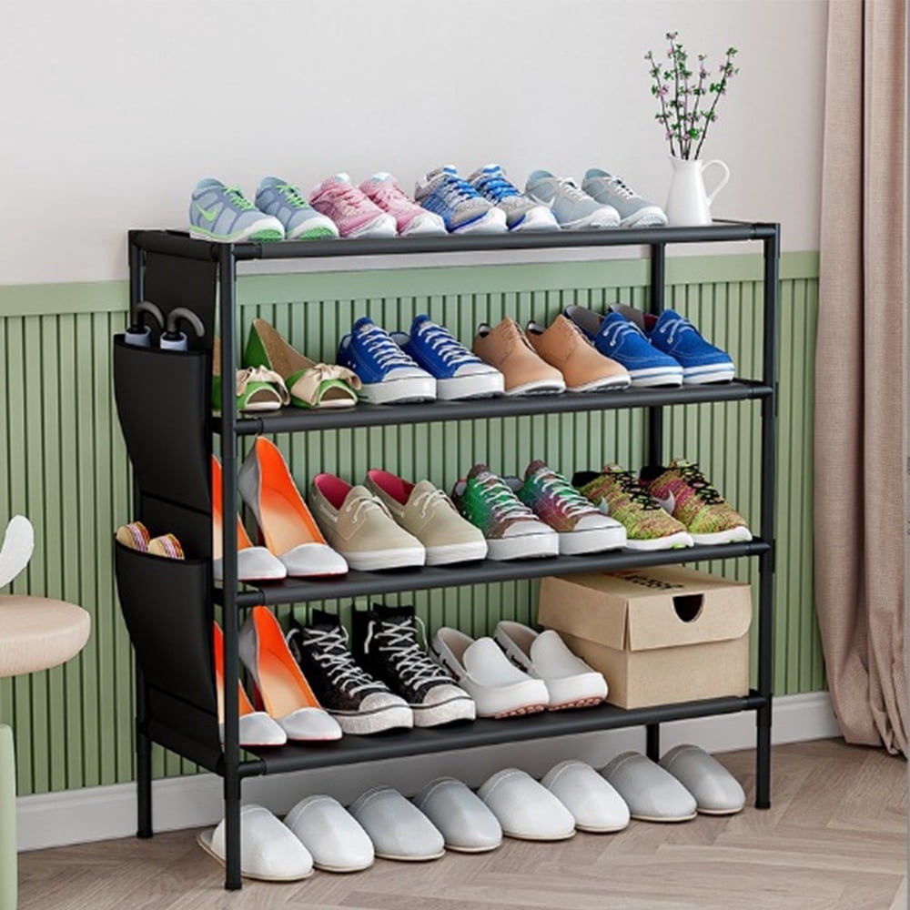 Side Way Shoe Rack KALEFU 4 Tier Adjustable Shoe Rack Shoe Shelf Storage Organizer Metal ...