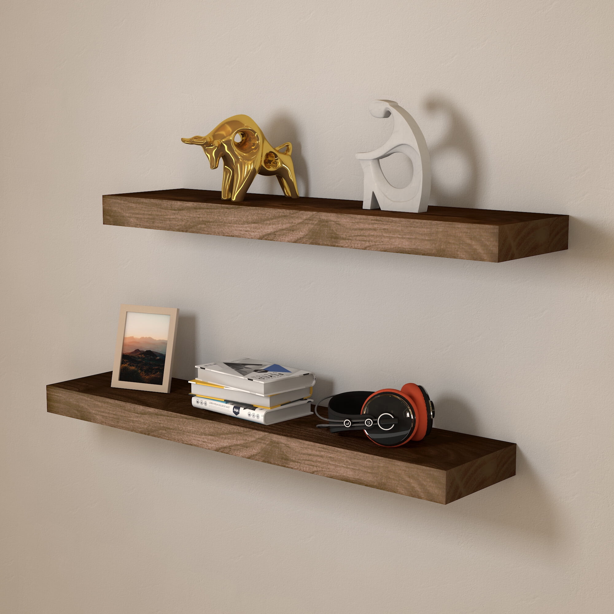 KALEFU Floating Shelves Rustic Natural Wood Wall Shelf Open Shelving Farmhouse Light Wooden Wall