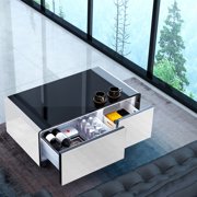 KALEFU Modern Smart Mini Multifunction Coffee Table with Built in Fridge,Outlet Protection,Wireless Charging Module,Mechanical Temperature Control,Power Socket,Usb Interface and Power Interface