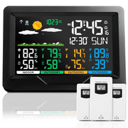 KALEVOL Weather Stations Wireless Indoor Outdoor Thermometers, Color Display Digital Atomic Clocks with Indoor Outdoor Temperature, Weather Thermometers with Multiple Sensors and Adjustable Backlight