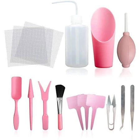 KALIM 12 Pieces Succulent Plant Tools, Mini Planting/Transplanting Gardening Tool Set for Indoor Miniature Garden Plant Care(Pink)