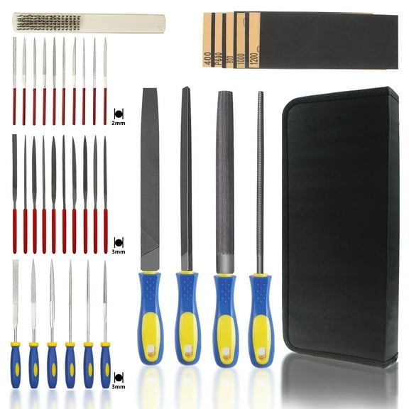 KALIM File Set, Carbon Steel File and Diamond File Kit, Different Size Files Suitable for all Wood/Metal/Jewelry/Model/3D Print Grinding Needs(Total 42Pcs Including Brush, Sandpaper and Bag)