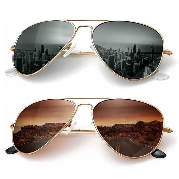 KALIYADI Sunglasses for Men Women Aviator Sun Glasses Polarized Lens UV400 Blocking-2 Pack