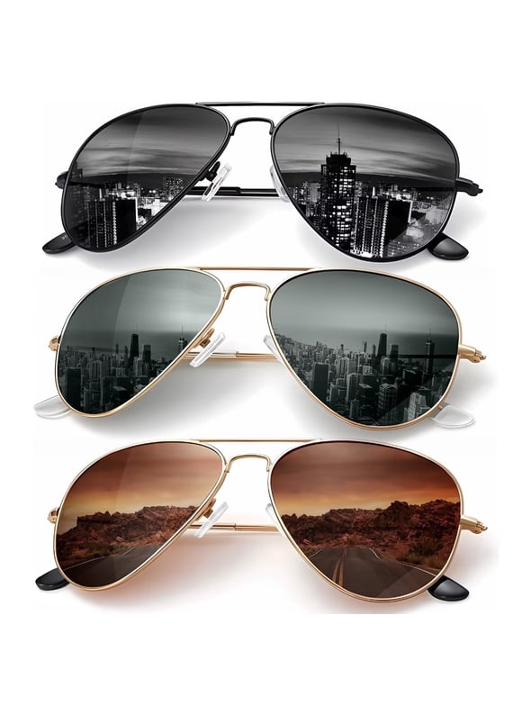 Classic Aviator Sunglasses for Men Women Driving Sun glasses Polarized Lens UV Blocking-3 Pack