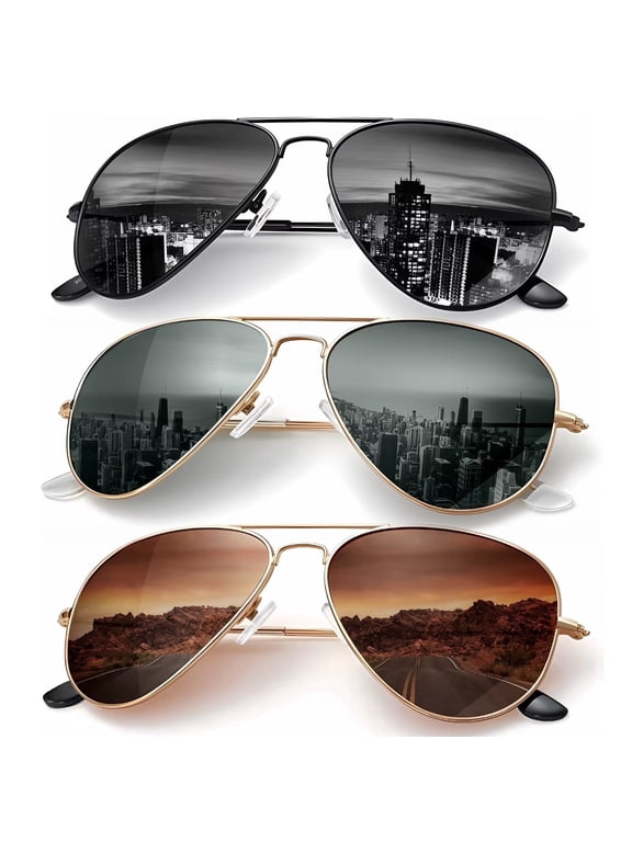 Sunglasses for Men Women Aviator Sun Glasses Polarized Lens UV400 Blocking-3 Pack