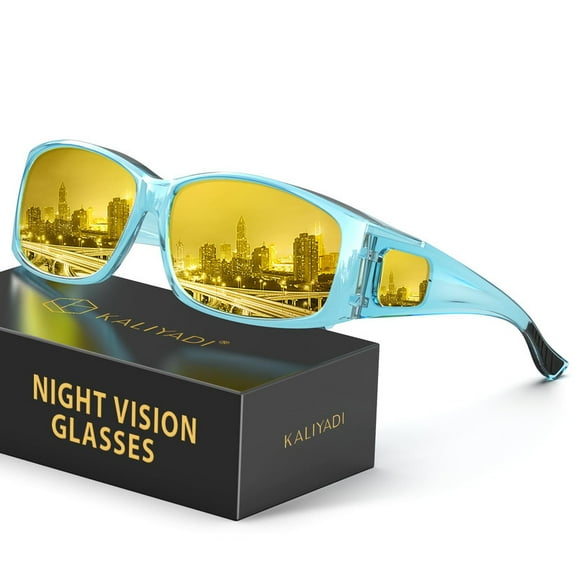 KALIYADI Fit-Over Night-Vision-Glasses for Women: Striped Anti Glare Night Driving Glasses for Men High Definition Lens