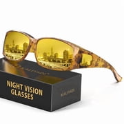 KALIYADI Fit-Over Night-Vision-Glasses for Women Striped Anti Glare Night Driving Glasses for Men High Definition Lens