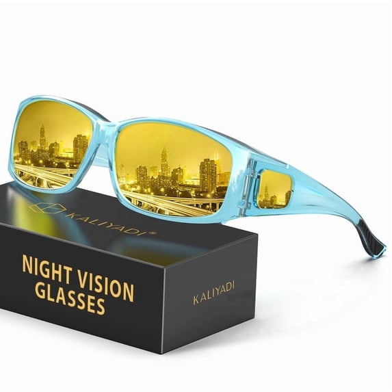 KALIYADI Fit-Over Night-Vision-Glasses for Women: Striped Anti Glare Night Driving Glasses for Men High Definition Lens