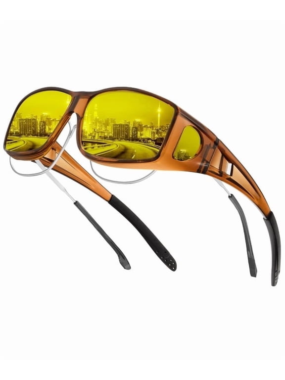 Night Driving Glasses for Men Women, Night Vision Glasses Fit Over Glasses Sunglasses Anti Glare HD
